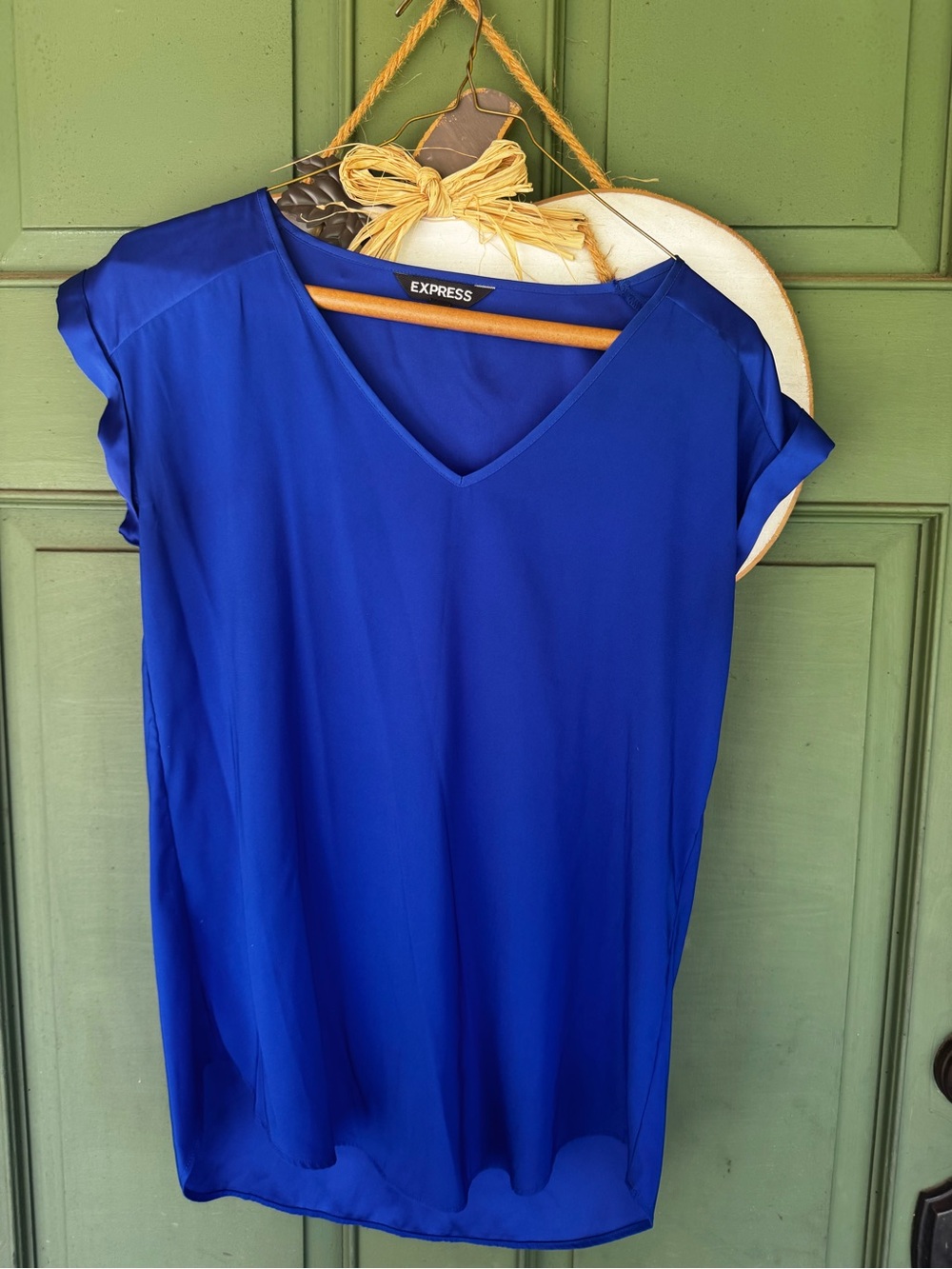 Express Women's V-Neck Cap Sleeve Blouse in Cobalt Blue